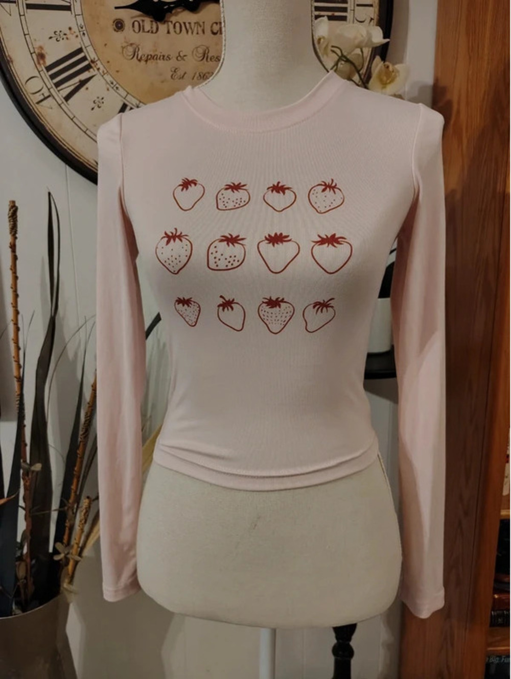Just Polly Pink Strawberry Long Sleeve Tee | Juniors XS